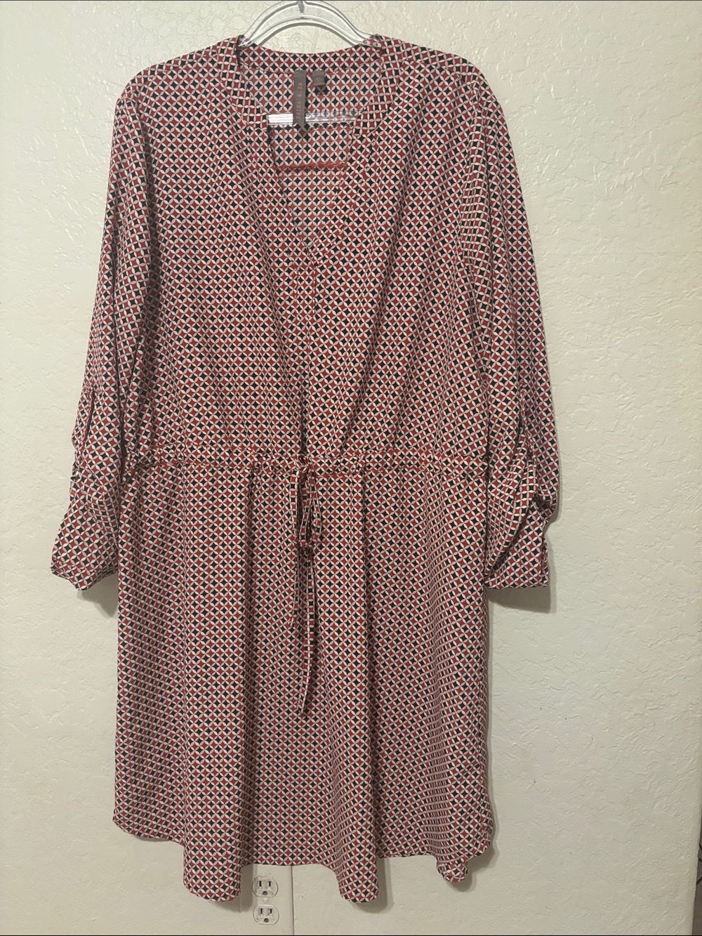 Printed Drawstring Waist Dress in sienna size XL GUC